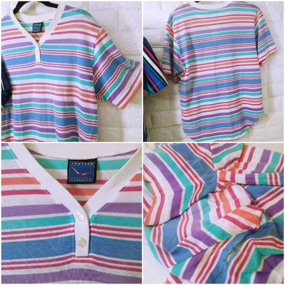 Bulk Lot(3) Vintage 80s Tops Jantzen Classics Lady-M(10) Striped Crew Polo SSL - Picture 9 of 9